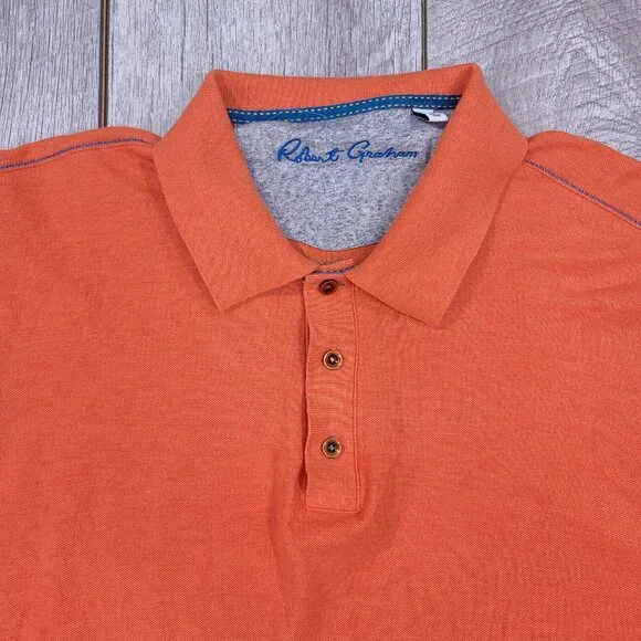 Robert Graham Mens Polo Shirt Size Large Classic Fit Orange Cotton Short Sleeve - Picture 4 of 6